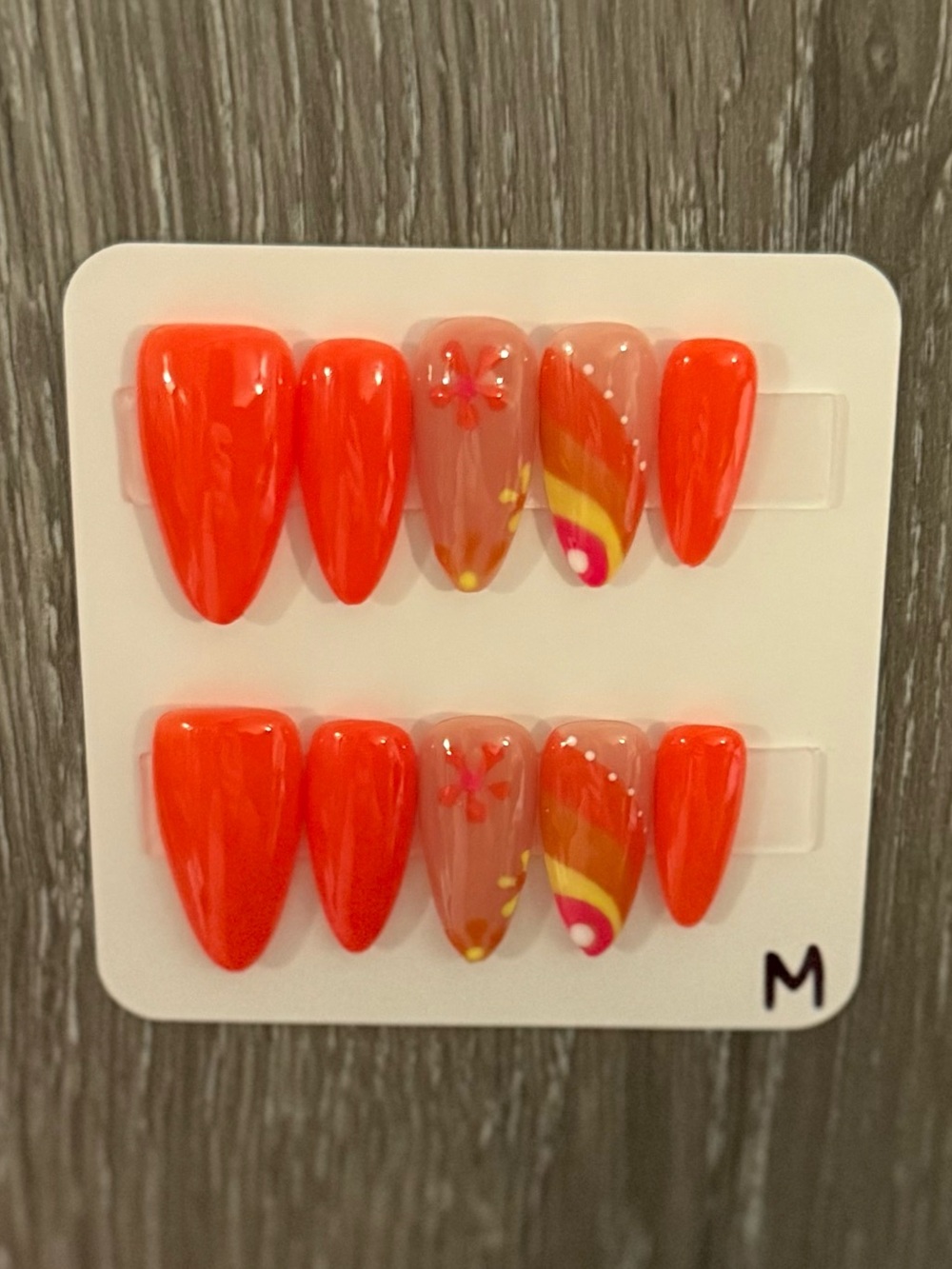Vivid Orange Floral & Swirl Press-On Nails Set - Picture 2 of 2